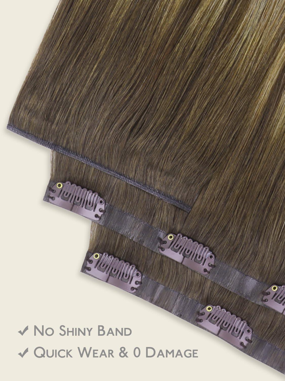 imageWENNALIFE Invisi Edge Clip in Hair Extensions Real Human Hair 18 Inch 130g 7pcs Ombre Walnut Brown to Ash Brown and Bleach Blonde Seamless Clip in Extensions Remy Hair Clip Ins Invisible PU Skin WeftG4274 Balayage Chocolate Brown to Caramel Blonde