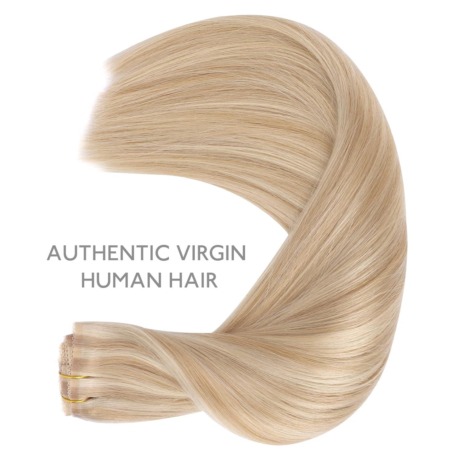 imageWENNALIFE Invisi Edge Clip in Hair Extensions Real Human Hair 18 Inch 130g 7pcs Ombre Walnut Brown to Ash Brown and Bleach Blonde Seamless Clip in Extensions Remy Hair Clip Ins Invisible PU Skin WeftL18A613A Dirty Blonde Highlighted Bleach Blonde