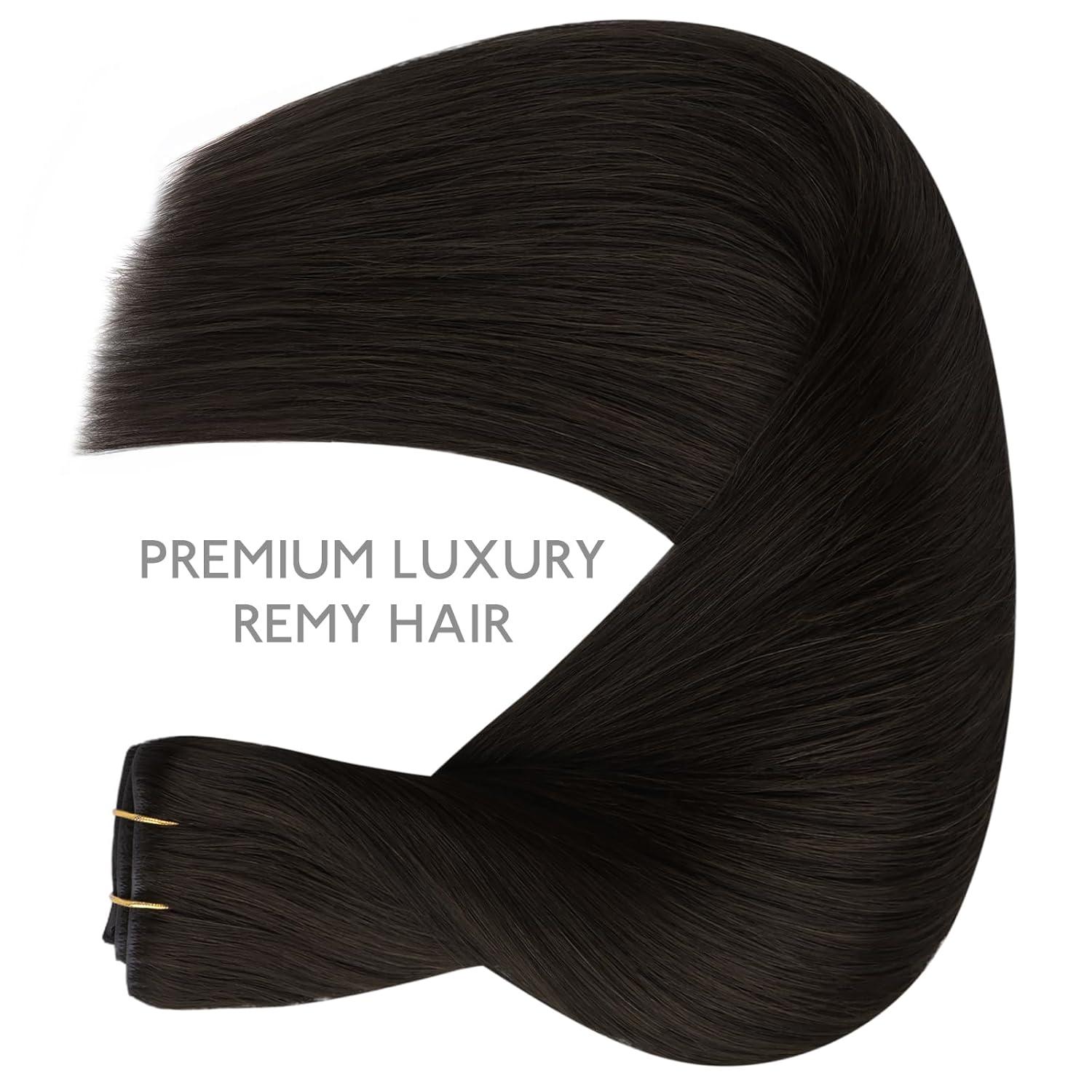 imageWENNALIFE Invisi Edge Clip in Hair Extensions Real Human Hair 18 Inch 130g 7pcs Ombre Walnut Brown to Ash Brown and Bleach Blonde Seamless Clip in Extensions Remy Hair Clip Ins Invisible PU Skin WeftI2 Dark Brown