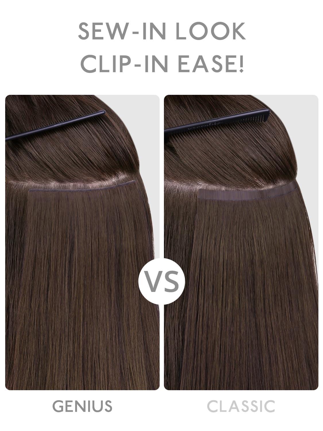 imageWENNALIFE Invisi Edge Clip in Hair Extensions Real Human Hair 18 Inch 130g 7pcs Ombre Walnut Brown to Ash Brown and Bleach Blonde Seamless Clip in Extensions Remy Hair Clip Ins Invisible PU Skin WeftG1 Jet Black