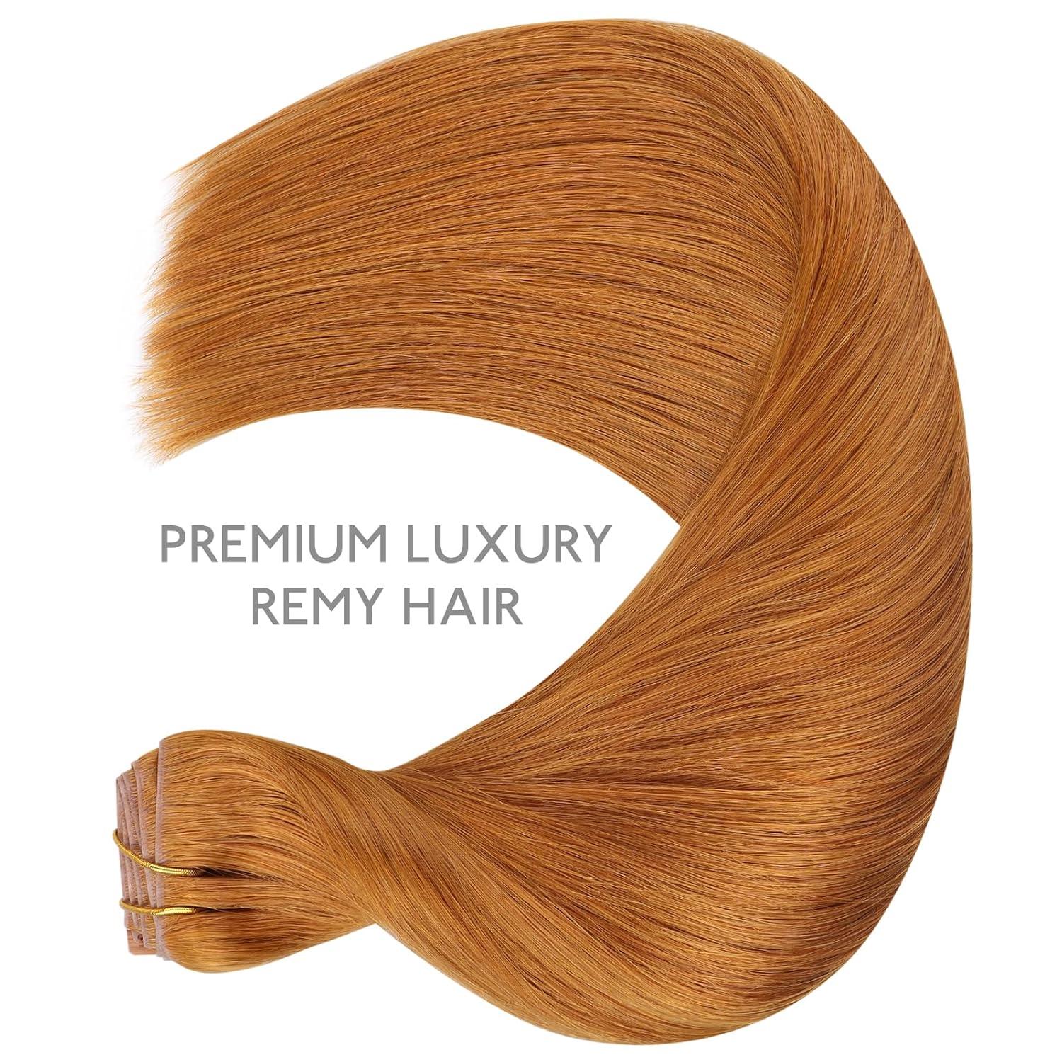 imageWENNALIFE Invisi Edge Clip in Hair Extensions Real Human Hair 18 Inch 130g 7pcs Ombre Walnut Brown to Ash Brown and Bleach Blonde Seamless Clip in Extensions Remy Hair Clip Ins Invisible PU Skin WeftI30 Auburn Ginger