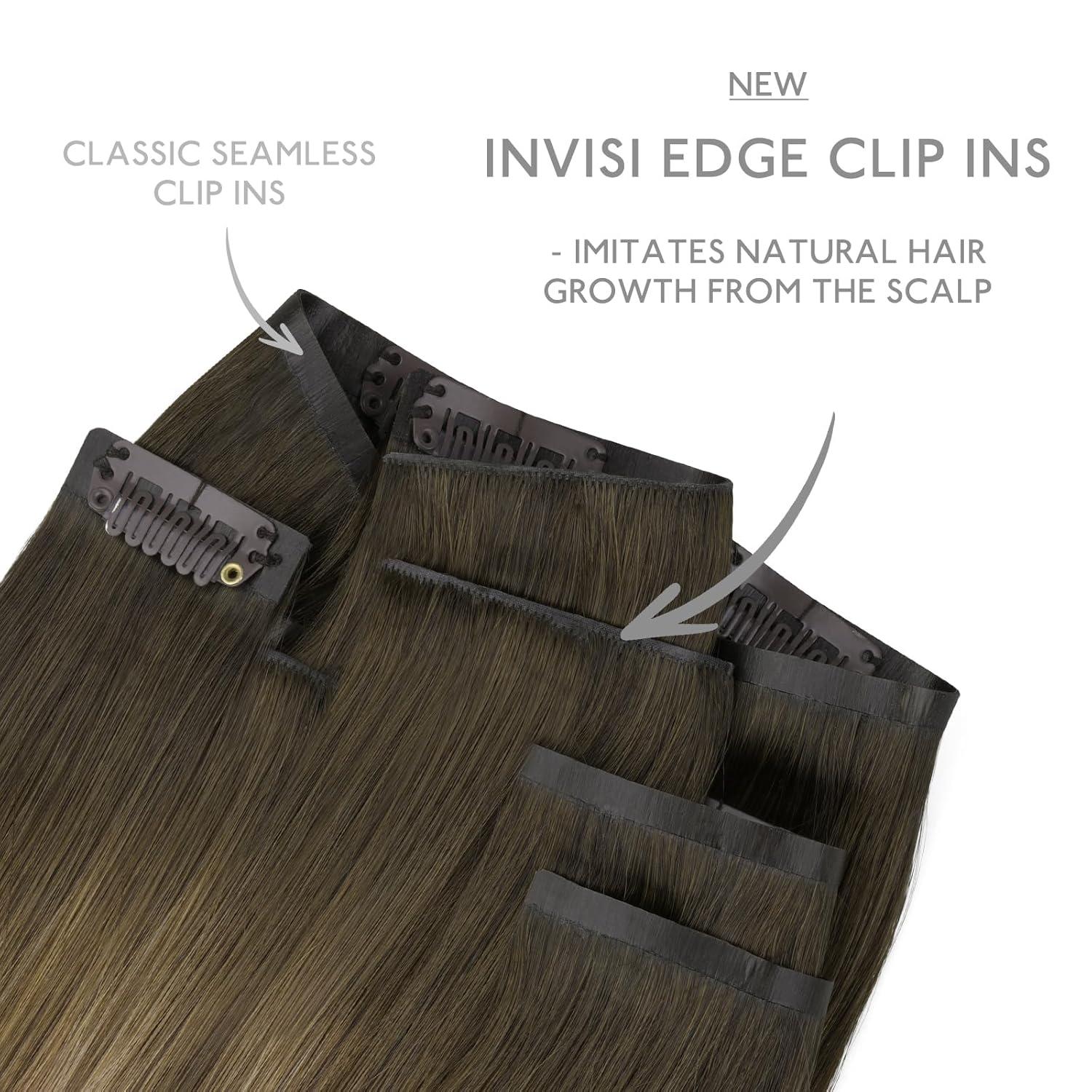 imageWENNALIFE Invisi Edge Clip in Hair Extensions Real Human Hair 18 Inch 130g 7pcs Ombre Walnut Brown to Ash Brown and Bleach Blonde Seamless Clip in Extensions Remy Hair Clip Ins Invisible PU Skin WeftI38613 Ombre Walnut Brown to Ash Brown and Bleach Blonde