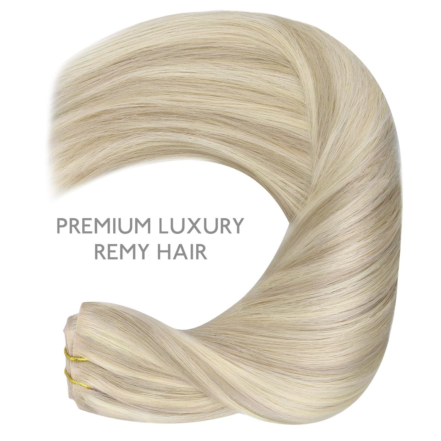 imageWENNALIFE Invisi Edge Clip in Hair Extensions Real Human Hair 18 Inch 130g 7pcs Ombre Walnut Brown to Ash Brown and Bleach Blonde Seamless Clip in Extensions Remy Hair Clip Ins Invisible PU Skin WeftI17A60A Ash Blonde Highlighted Platinum Blonde