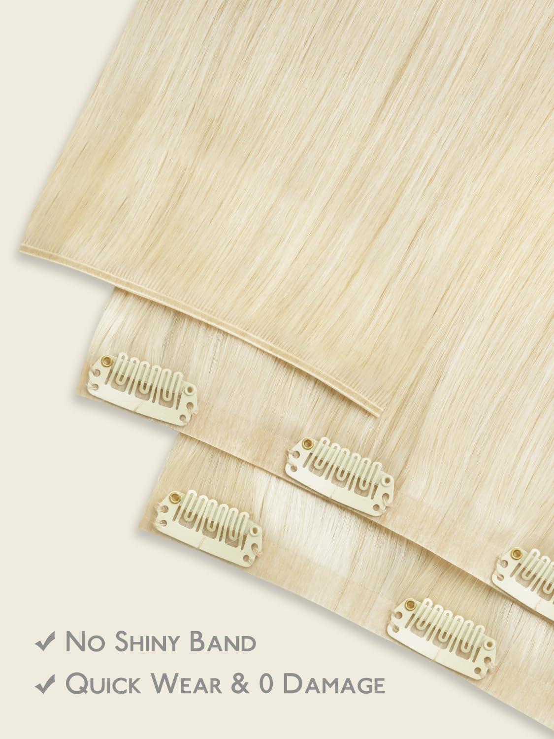 imageWENNALIFE Invisi Edge Clip in Hair Extensions Real Human Hair 18 Inch 130g 7pcs Ombre Walnut Brown to Ash Brown and Bleach Blonde Seamless Clip in Extensions Remy Hair Clip Ins Invisible PU Skin WeftG60A Platinum Blonde