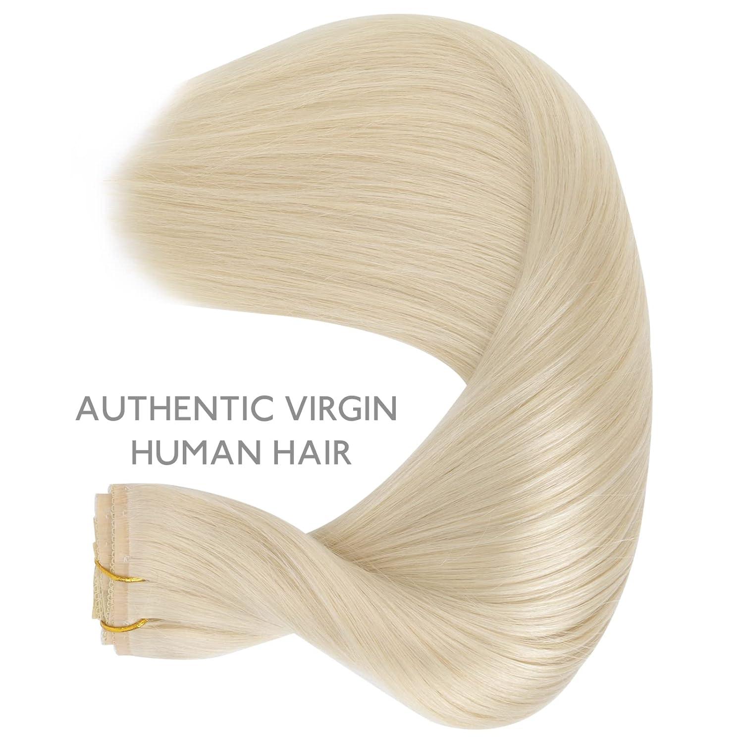 imageWENNALIFE Invisi Edge Clip in Hair Extensions Real Human Hair 18 Inch 130g 7pcs Ombre Walnut Brown to Ash Brown and Bleach Blonde Seamless Clip in Extensions Remy Hair Clip Ins Invisible PU Skin WeftL60A Platinum Blonde