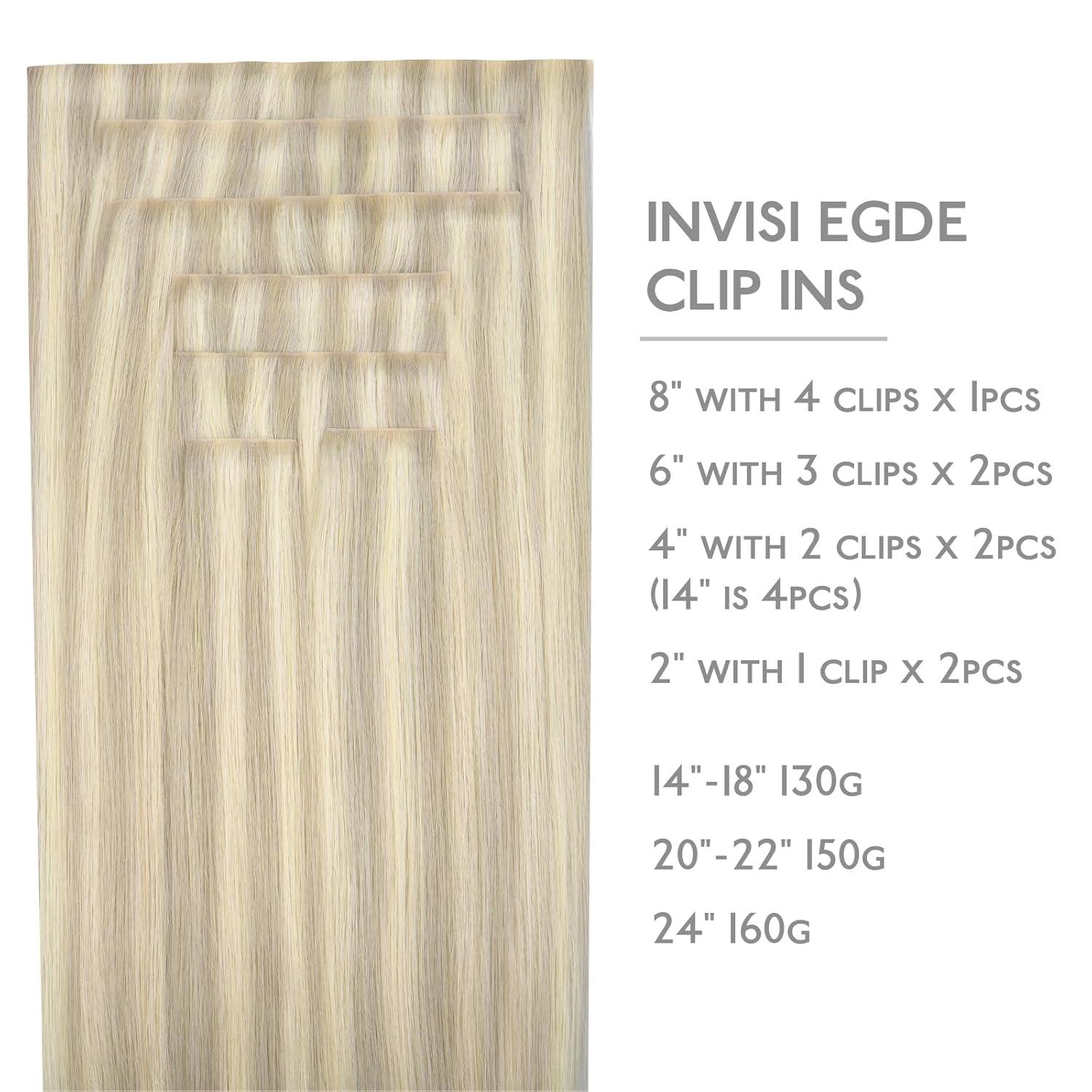 imageWENNALIFE Invisi Edge Clip in Hair Extensions Real Human Hair 18 Inch 130g 7pcs Ombre Walnut Brown to Ash Brown and Bleach Blonde Seamless Clip in Extensions Remy Hair Clip Ins Invisible PU Skin WeftI17A60A Ash Blonde Highlighted Platinum Blonde