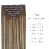 WENNALIFE Invisi Edge Clip in Hair Extensions Real Human Hair, 18 Inch 130g 7pcs Ombre Walnut Brown to Ash Brown and Bleach Blonde Seamless Clip in Extensions Remy Hair Clip Ins Invisible PU Skin Weft(L-#4/27/4 Balayage Chocolate Brown to Caramel Blonde)