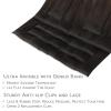 WENNALIFE Invisi Edge Clip in Hair Extensions Real Human Hair, 18 Inch 130g 7pcs Ombre Walnut Brown to Ash Brown and Bleach Blonde Seamless Clip in Extensions Remy Hair Clip Ins Invisible PU Skin Weft(L-#2/6/2 Balayage Dark Brown Mixed Chestnut Brown)