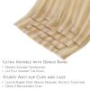 WENNALIFE Invisi Edge Clip in Hair Extensions Real Human Hair, 18 Inch 130g 7pcs Ombre Walnut Brown to Ash Brown and Bleach Blonde Seamless Clip in Extensions Remy Hair Clip Ins Invisible PU Skin Weft(L-#16/22 Light Blonde Highlighted Golden Blonde)