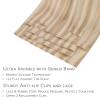 WENNALIFE Invisi Edge Clip in Hair Extensions Real Human Hair, 18 Inch 130g 7pcs Ombre Walnut Brown to Ash Brown and Bleach Blonde Seamless Clip in Extensions Remy Hair Clip Ins Invisible PU Skin Weft(L-#18A/613A Dirty Blonde Highlighted Bleach Blonde)