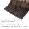 WENNALIFE Invisi Edge Clip in Hair Extensions Real Human Hair, 18 Inch 130g 7pcs Ombre Walnut Brown to Ash Brown and Bleach Blonde Seamless Clip in Extensions Remy Hair Clip Ins Invisible PU Skin Weft(L-#4/26/4 Balayage Chocolate Brown to Honey Blonde)