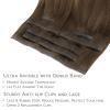 WENNALIFE Invisi Edge Clip in Hair Extensions Real Human Hair, 18 Inch 130g 7pcs Ombre Walnut Brown to Ash Brown and Bleach Blonde Seamless Clip in Extensions Remy Hair Clip Ins Invisible PU Skin Weft(L-#4/27/4 Balayage Chocolate Brown to Caramel Blonde)