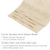 WENNALIFE Invisi Edge Clip in Hair Extensions Real Human Hair, 18 Inch 130g 7pcs Ombre Walnut Brown to Ash Brown and Bleach Blonde Seamless Clip in Extensions Remy Hair Clip Ins Invisible PU Skin Weft(L-#60A Platinum Blonde)