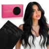 WENNALIFE Invisi Edge Clip in Hair Extensions Real Human Hair, 18 Inch 130g 7pcs Ombre Walnut Brown to Ash Brown and Bleach Blonde Seamless Clip in Extensions Remy Hair Clip Ins Invisible PU Skin Weft(I-#1 Jet Black)