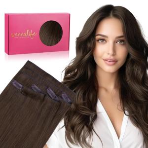 WENNALIFE Invisi Edge Clip in Hair Extensions Real Human Hair, 18 Inch 130g 7pcs Ombre Walnut Brown to Ash Brown and Bleach Blonde Seamless Clip in Extensions Remy Hair Clip Ins Invisible PU Skin Weft(I-#4 Chocolate Brown)