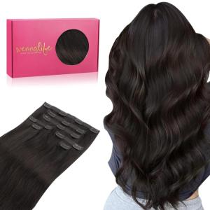 WENNALIFE Invisi Edge Clip in Hair Extensions Real Human Hair, 18 Inch 130g 7pcs Ombre Walnut Brown to Ash Brown and Bleach Blonde Seamless Clip in Extensions Remy Hair Clip Ins Invisible PU Skin Weft(L-#2 Dark Brown)