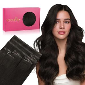 WENNALIFE Invisi Edge Clip in Hair Extensions Real Human Hair, 18 Inch 130g 7pcs Ombre Walnut Brown to Ash Brown and Bleach Blonde Seamless Clip in Extensions Remy Hair Clip Ins Invisible PU Skin Weft(I-#2 Dark Brown)