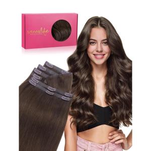 WENNALIFE Invisi Edge Clip in Hair Extensions Real Human Hair, 18 Inch 130g 7pcs Ombre Walnut Brown to Ash Brown and Bleach Blonde Seamless Clip in Extensions Remy Hair Clip Ins Invisible PU Skin Weft(G-#4 Chocolate Brown)