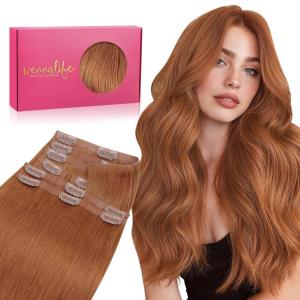 WENNALIFE Invisi Edge Clip in Hair Extensions Real Human Hair, 18 Inch 130g 7pcs Ombre Walnut Brown to Ash Brown and Bleach Blonde Seamless Clip in Extensions Remy Hair Clip Ins Invisible PU Skin Weft(I-#330 Cinnamon Terra Copper)