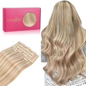 WENNALIFE Invisi Edge Clip in Hair Extensions Real Human Hair, 18 Inch 130g 7pcs Ombre Walnut Brown to Ash Brown and Bleach Blonde Seamless Clip in Extensions Remy Hair Clip Ins Invisible PU Skin Weft(L-#18A/613A Dirty Blonde Highlighted Bleach Blonde)