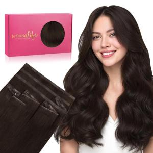 WENNALIFE Invisi Edge Clip in Hair Extensions Real Human Hair, 18 Inch 130g 7pcs Ombre Walnut Brown to Ash Brown and Bleach Blonde Seamless Clip in Extensions Remy Hair Clip Ins Invisible PU Skin Weft(I-#2A Light Dark Brown)