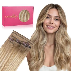 WENNALIFE Invisi Edge Clip in Hair Extensions Real Human Hair, 18 Inch 130g 7pcs Ombre Walnut Brown to Ash Brown and Bleach Blonde Seamless Clip in Extensions Remy Hair Clip Ins Invisible PU Skin Weft(I-#8/61/8 Balayage Dirty Blonde with Platinum Ends)