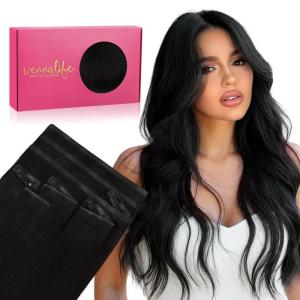 WENNALIFE Invisi Edge Clip in Hair Extensions Real Human Hair, 18 Inch 130g 7pcs Ombre Walnut Brown to Ash Brown and Bleach Blonde Seamless Clip in Extensions Remy Hair Clip Ins Invisible PU Skin Weft(I-#1 Jet Black)