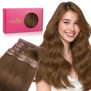 WENNALIFE Invisi Edge Clip in Hair Extensions Real Human Hair, 18 Inch 130g 7pcs Ombre Walnut Brown to Ash Brown and Bleach Blonde Seamless Clip in Extensions Remy Hair Clip Ins Invisible PU Skin Weft(I-#5R Light Auburn Brown)