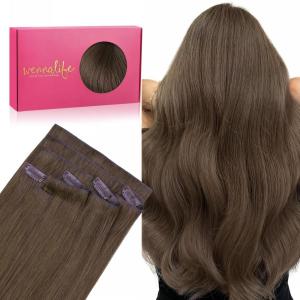 WENNALIFE Invisi Edge Clip in Hair Extensions Real Human Hair, 18 Inch 130g 7pcs Ombre Walnut Brown to Ash Brown and Bleach Blonde Seamless Clip in Extensions Remy Hair Clip Ins Invisible PU Skin Weft(I-#5 Muted Light Brown Brunette)