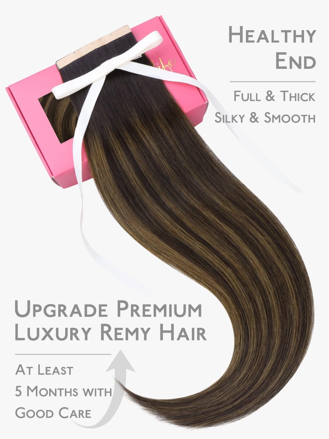 imageWENNALIFE Genius Seamless Tape in Hair Extensions Real Human Hair 18 inch 50g 20pcs Light Ash Brown Tape in Hair Extensions Remy Human Hair Luxury Invisible Straight Hand Tied Inspired Edge Tape ins8cm262 Balayage Dark Brown Mixed Chestnut Brown