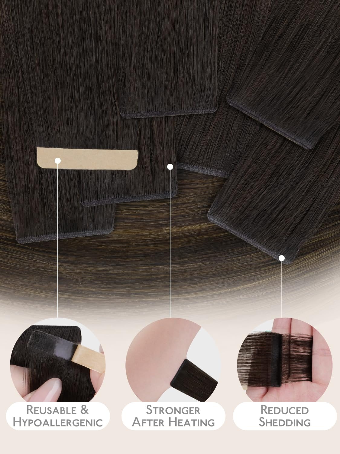 imageWENNALIFE Genius Seamless Tape in Hair Extensions Real Human Hair 18 inch 50g 20pcs Light Ash Brown Tape in Hair Extensions Remy Human Hair Luxury Invisible Straight Hand Tied Inspired Edge Tape insG262 Balayage Dark Brown Mixed Chestnut Brown
