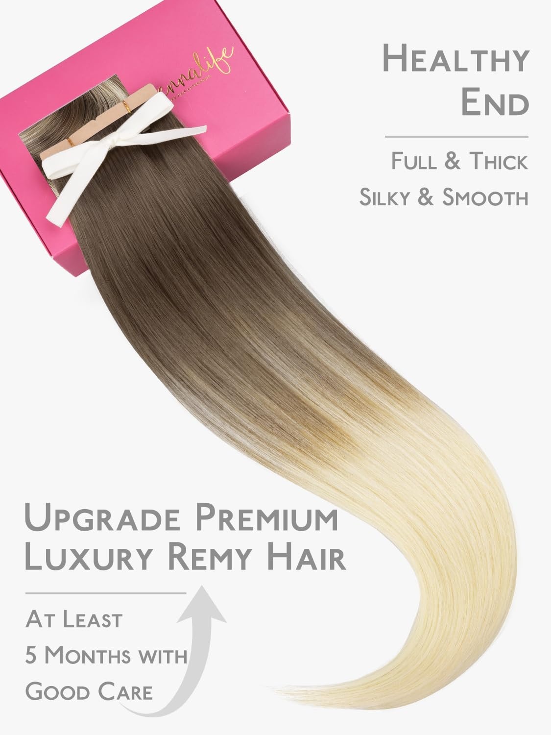 imageWENNALIFE Genius Seamless Tape in Hair Extensions Real Human Hair 18 inch 50g 20pcs Light Ash Brown Tape in Hair Extensions Remy Human Hair Luxury Invisible Straight Hand Tied Inspired Edge Tape ins8cm960 Ombre Sandy Brown to Platinum Blonde