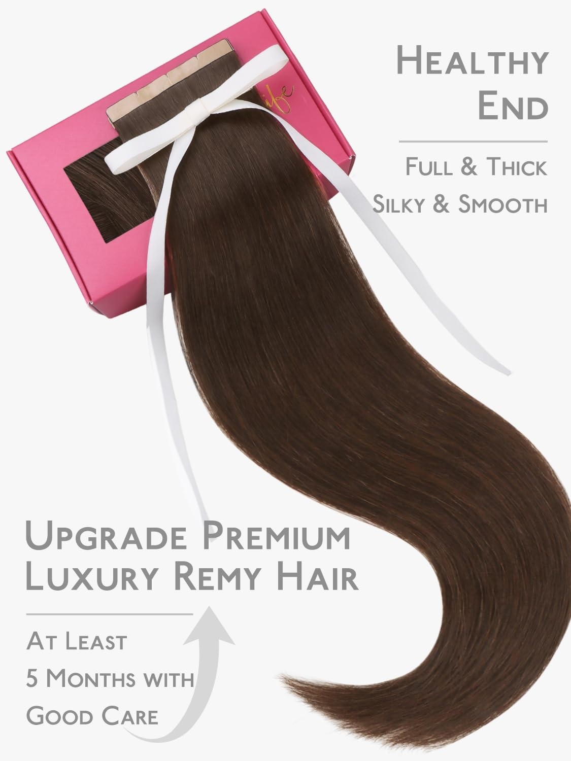 imageWENNALIFE Genius Seamless Tape in Hair Extensions Real Human Hair 18 inch 50g 20pcs Light Ash Brown Tape in Hair Extensions Remy Human Hair Luxury Invisible Straight Hand Tied Inspired Edge Tape ins8cm4 Chocolate Brown