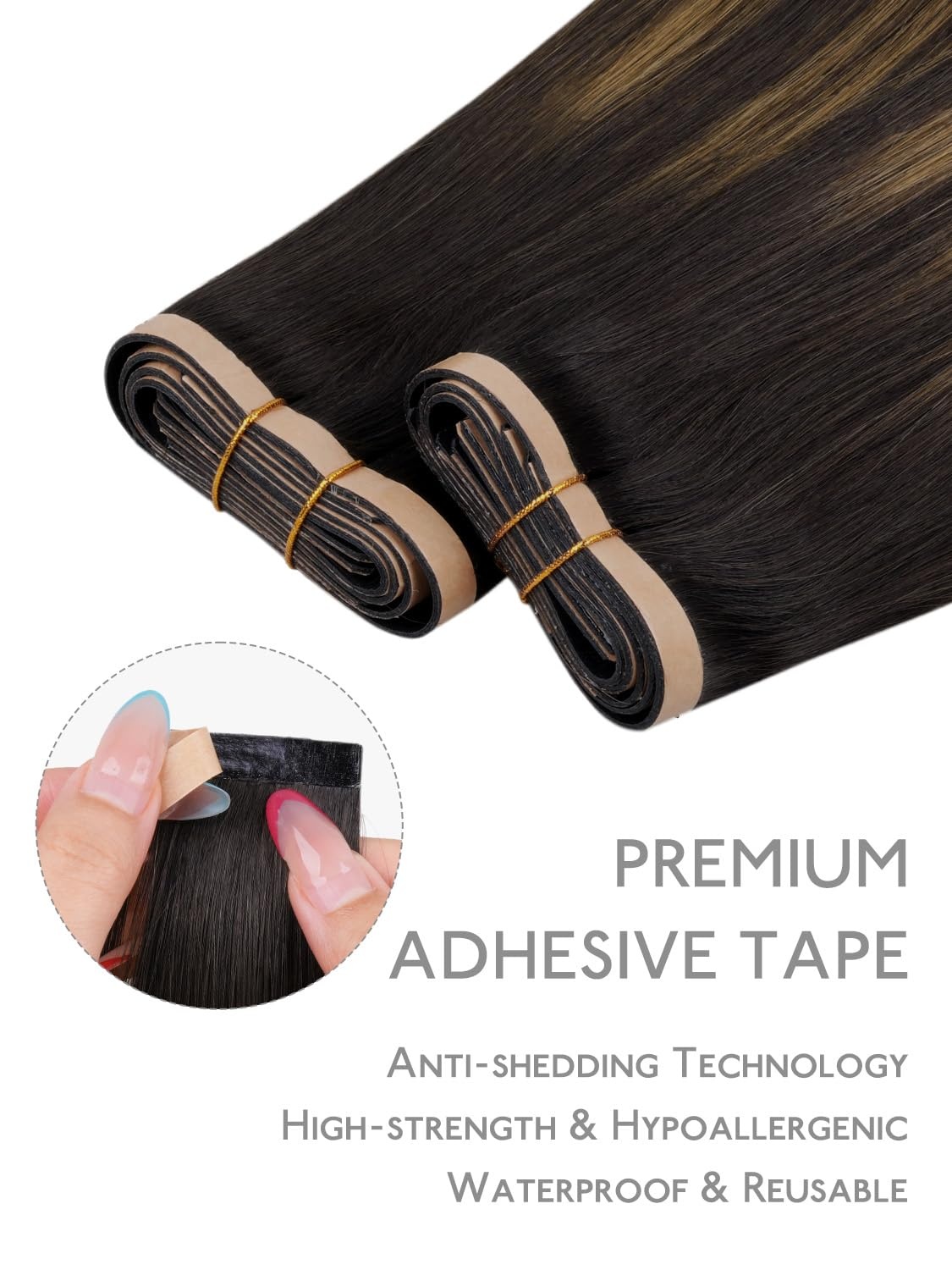 imageWENNALIFE Genius Seamless Tape in Hair Extensions Real Human Hair 18 inch 50g 20pcs Light Ash Brown Tape in Hair Extensions Remy Human Hair Luxury Invisible Straight Hand Tied Inspired Edge Tape insC262 Balayage Dark Brown Mixed Chestnut Brown