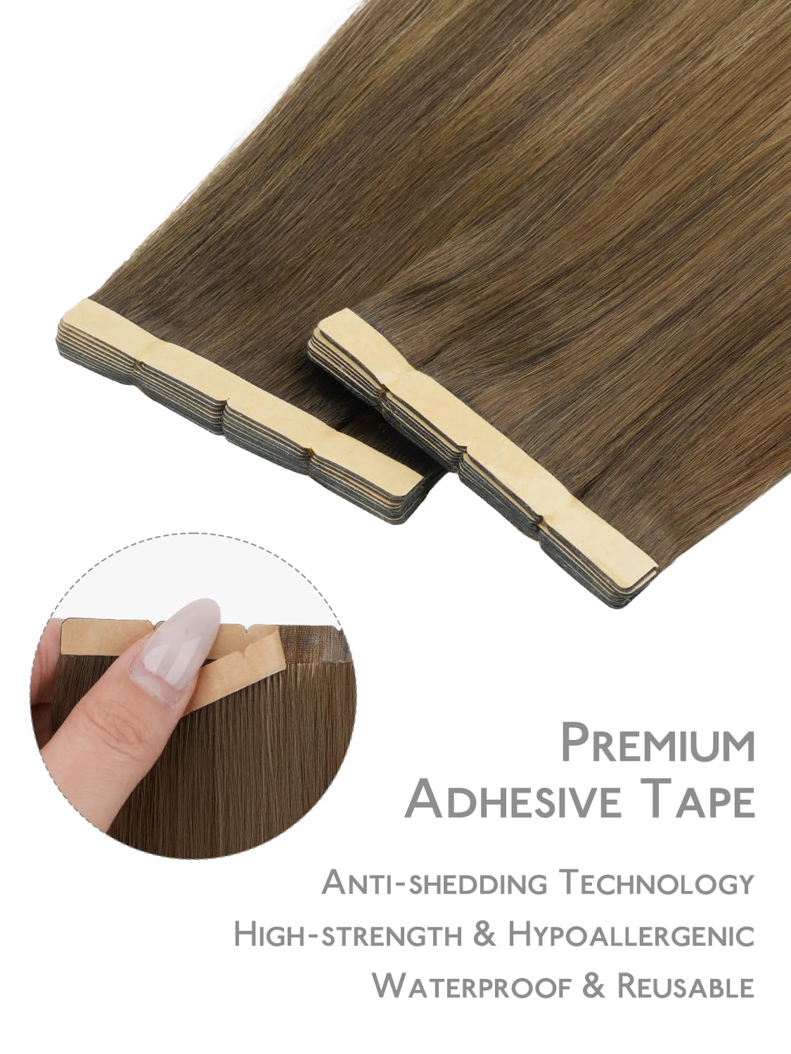imageWENNALIFE Genius Seamless Tape in Hair Extensions Real Human Hair 18 inch 50g 20pcs Light Ash Brown Tape in Hair Extensions Remy Human Hair Luxury Invisible Straight Hand Tied Inspired Edge Tape ins8cm38613 Ombre Walnut Brown to Ash Brown and Bleach Blonde