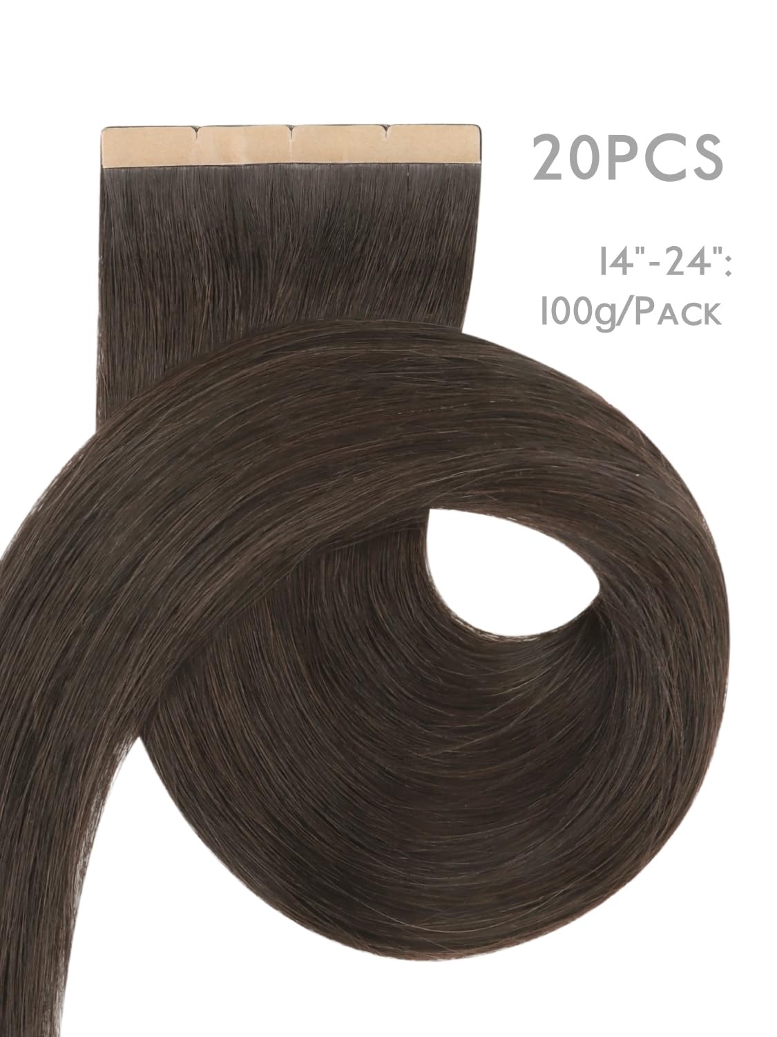 imageWENNALIFE Genius Seamless Tape in Hair Extensions Real Human Hair 18 inch 50g 20pcs Light Ash Brown Tape in Hair Extensions Remy Human Hair Luxury Invisible Straight Hand Tied Inspired Edge Tape ins8cm1C Cool Dark Brown