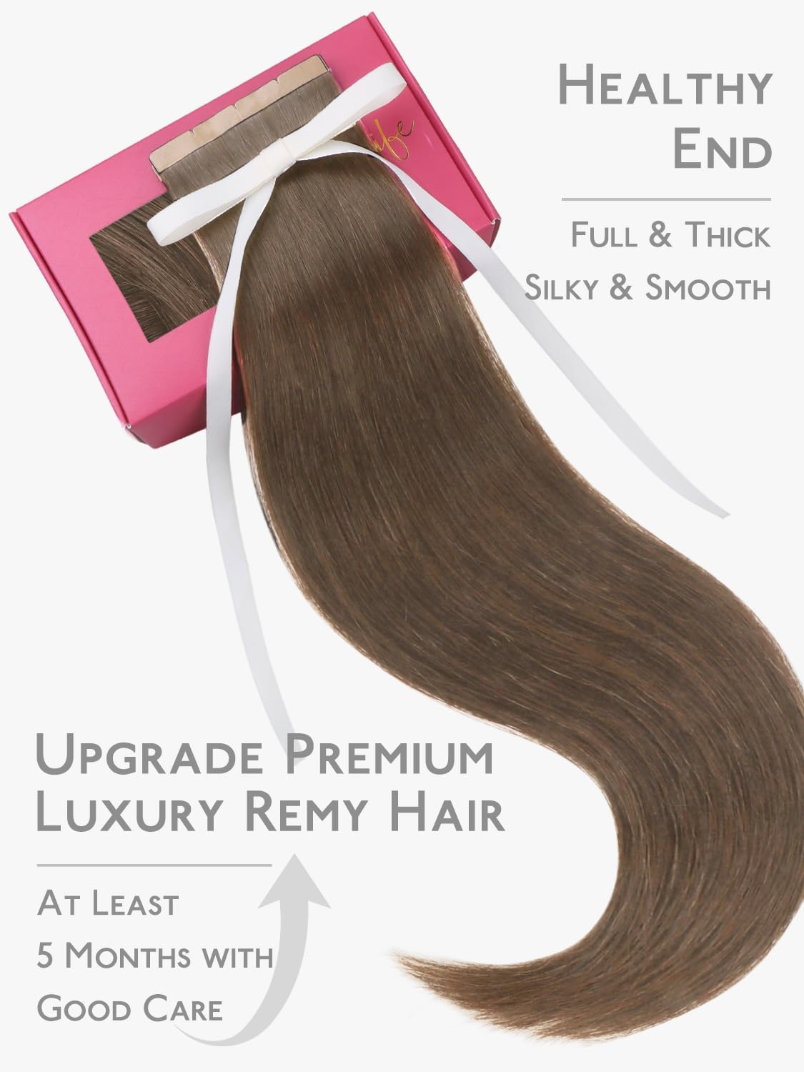imageWENNALIFE Genius Seamless Tape in Hair Extensions Real Human Hair 18 inch 50g 20pcs Light Ash Brown Tape in Hair Extensions Remy Human Hair Luxury Invisible Straight Hand Tied Inspired Edge Tape ins8cm5 Muted Light Brown Brunette