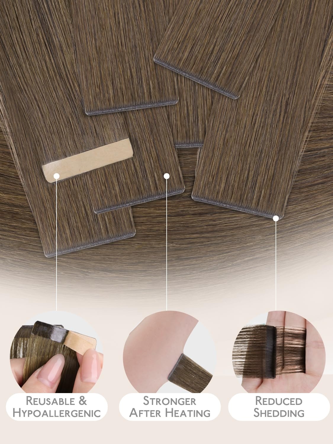 imageWENNALIFE Genius Seamless Tape in Hair Extensions Real Human Hair 18 inch 50g 20pcs Light Ash Brown Tape in Hair Extensions Remy Human Hair Luxury Invisible Straight Hand Tied Inspired Edge Tape insG5 Muted Light Brown Brunette