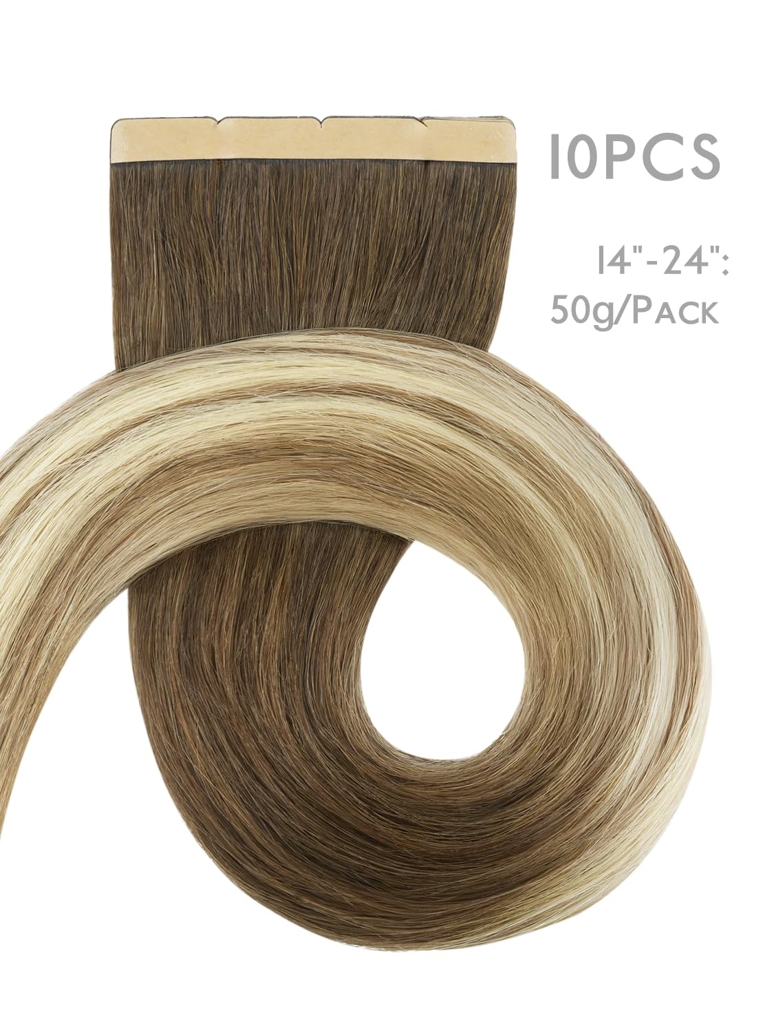 imageWENNALIFE Genius Seamless Tape in Hair Extensions Real Human Hair 18 inch 50g 20pcs Light Ash Brown Tape in Hair Extensions Remy Human Hair Luxury Invisible Straight Hand Tied Inspired Edge Tape ins8cm38613 Ombre Walnut Brown to Ash Brown and Bleach Blonde