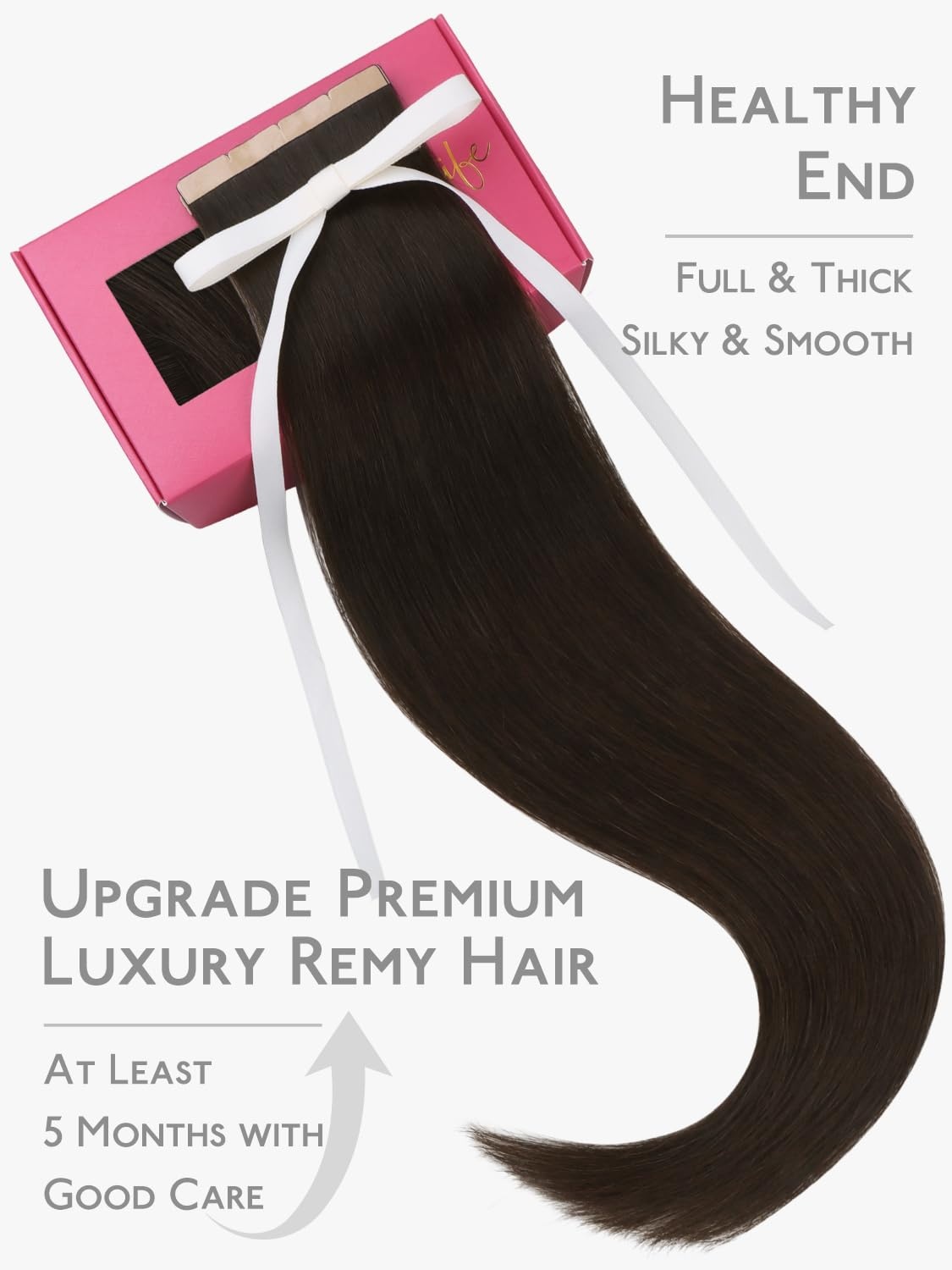 imageWENNALIFE Genius Seamless Tape in Hair Extensions Real Human Hair 18 inch 50g 20pcs Light Ash Brown Tape in Hair Extensions Remy Human Hair Luxury Invisible Straight Hand Tied Inspired Edge Tape ins8cm2 Dark Brown