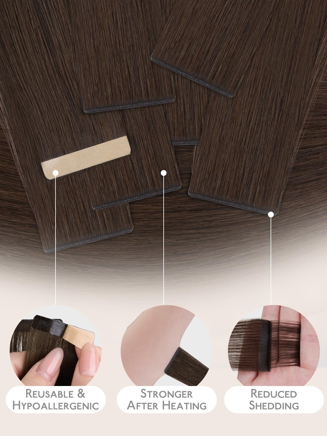 imageWENNALIFE Genius Seamless Tape in Hair Extensions Real Human Hair 18 inch 50g 20pcs Light Ash Brown Tape in Hair Extensions Remy Human Hair Luxury Invisible Straight Hand Tied Inspired Edge Tape insG4 Chocolate Brown
