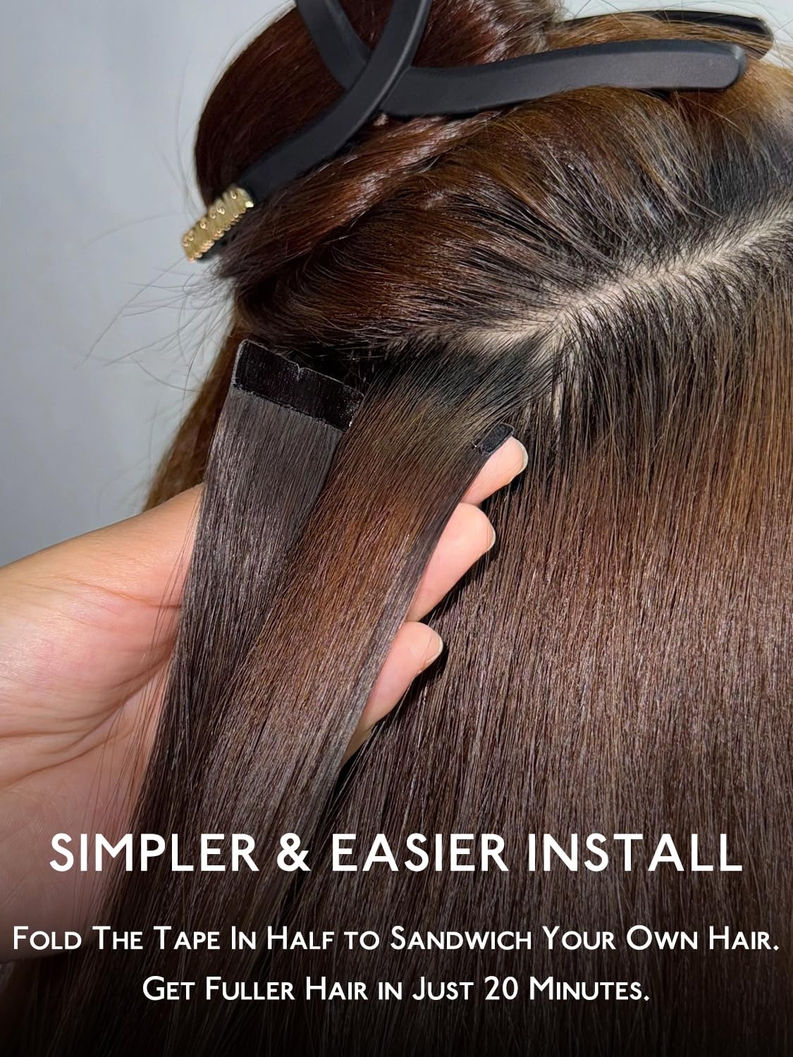 imageWENNALIFE Genius Seamless Tape in Hair Extensions Real Human Hair 18 inch 50g 20pcs Light Ash Brown Tape in Hair Extensions Remy Human Hair Luxury Invisible Straight Hand Tied Inspired Edge Tape ins8cm1622 Light Blonde Highlighted Golden Blonde