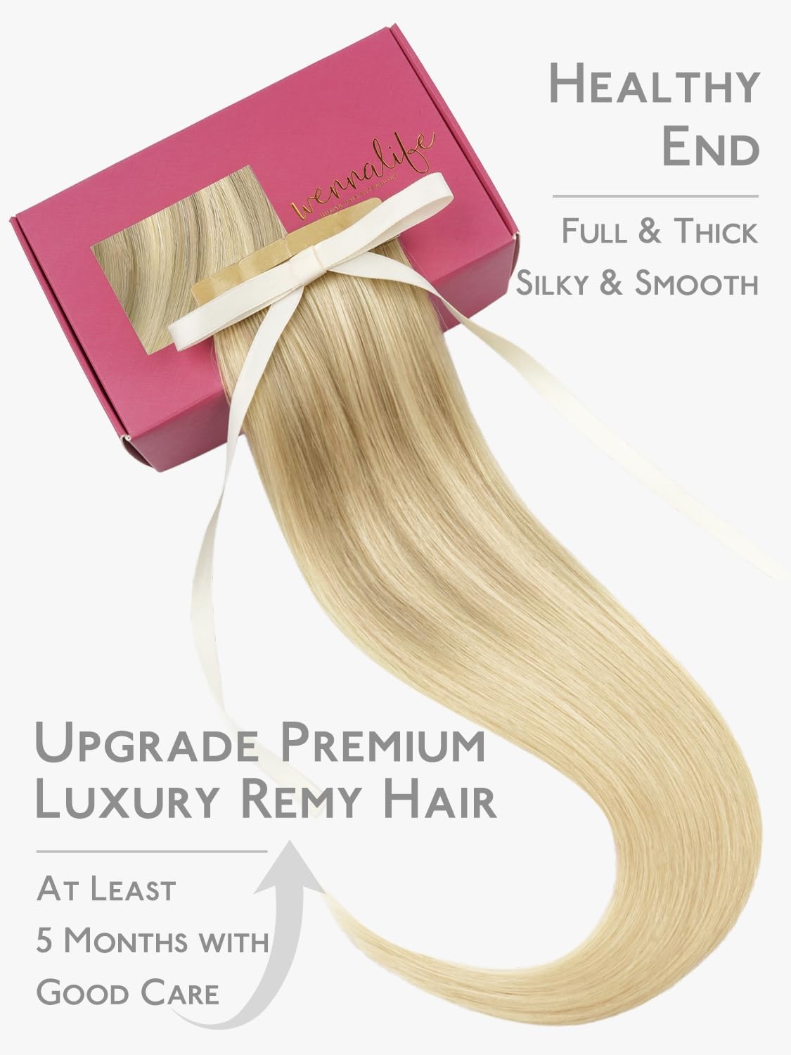 imageWENNALIFE Genius Seamless Tape in Hair Extensions Real Human Hair 18 inch 50g 20pcs Light Ash Brown Tape in Hair Extensions Remy Human Hair Luxury Invisible Straight Hand Tied Inspired Edge Tape ins8cm172260 Ombre Ash Blonde to Golden Blonde Balayage Platinum Blonde