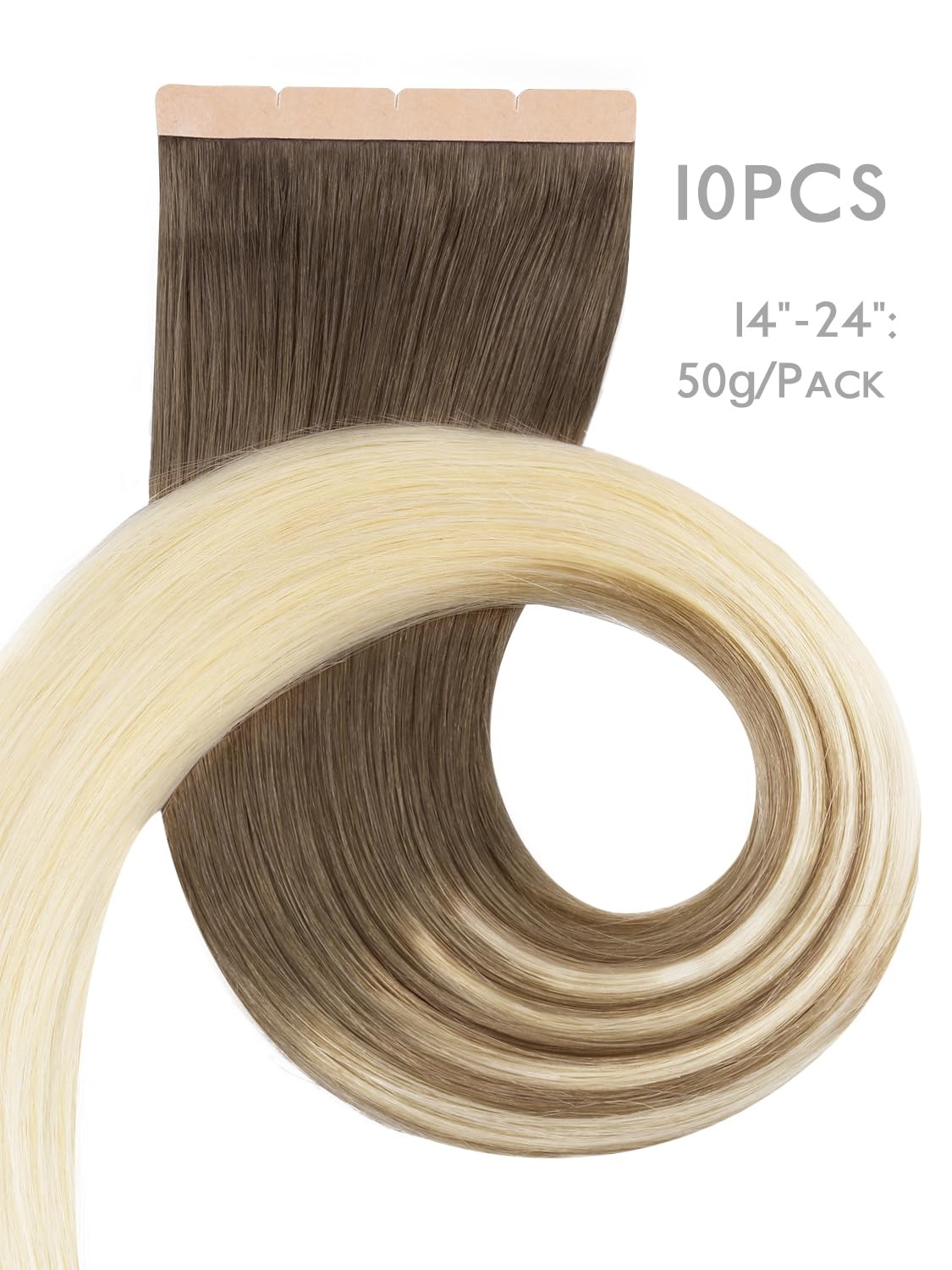 imageWENNALIFE Genius Seamless Tape in Hair Extensions Real Human Hair 18 inch 50g 20pcs Light Ash Brown Tape in Hair Extensions Remy Human Hair Luxury Invisible Straight Hand Tied Inspired Edge Tape ins8cm960 Ombre Sandy Brown to Platinum Blonde