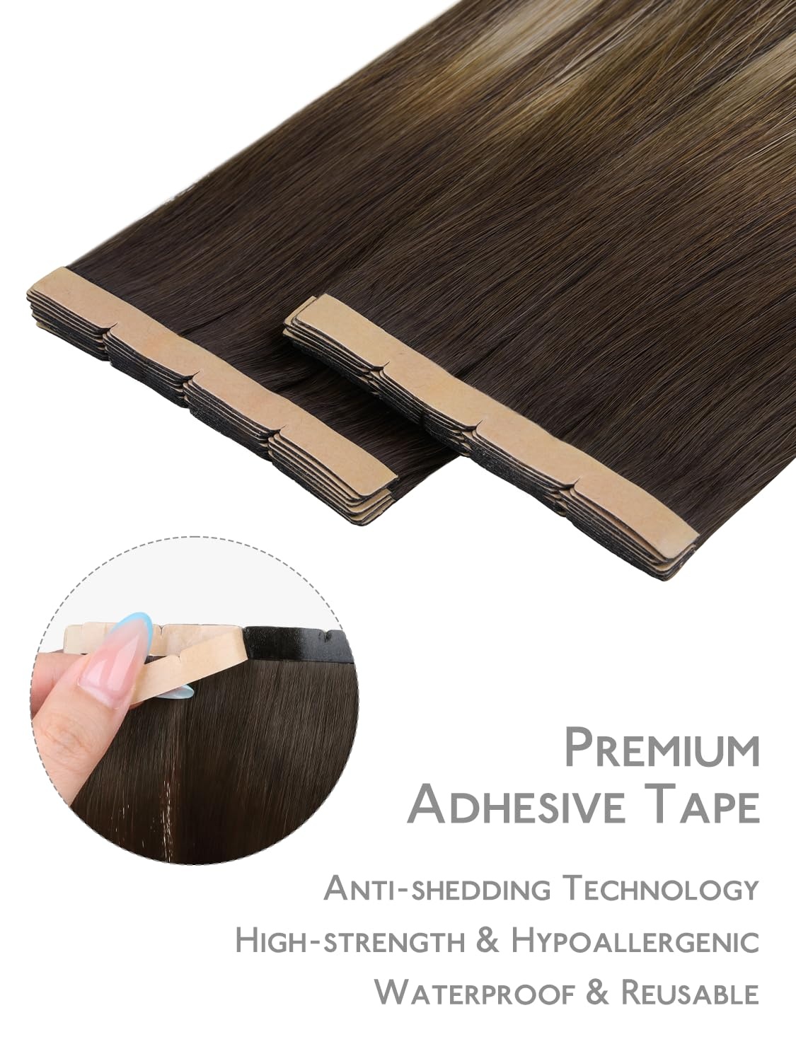 imageWENNALIFE Genius Seamless Tape in Hair Extensions Real Human Hair 18 inch 50g 20pcs Light Ash Brown Tape in Hair Extensions Remy Human Hair Luxury Invisible Straight Hand Tied Inspired Edge Tape ins8cm4264 Balayage Chocolate Brown to Honey Blonde