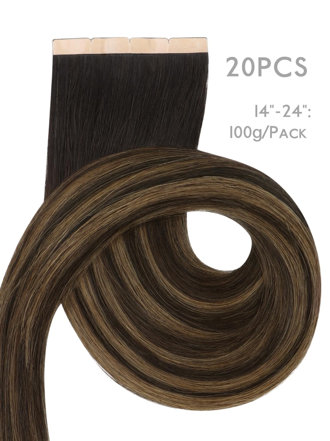 imageWENNALIFE Genius Seamless Tape in Hair Extensions Real Human Hair 18 inch 50g 20pcs Light Ash Brown Tape in Hair Extensions Remy Human Hair Luxury Invisible Straight Hand Tied Inspired Edge Tape ins8cm262 Balayage Dark Brown Mixed Chestnut Brown