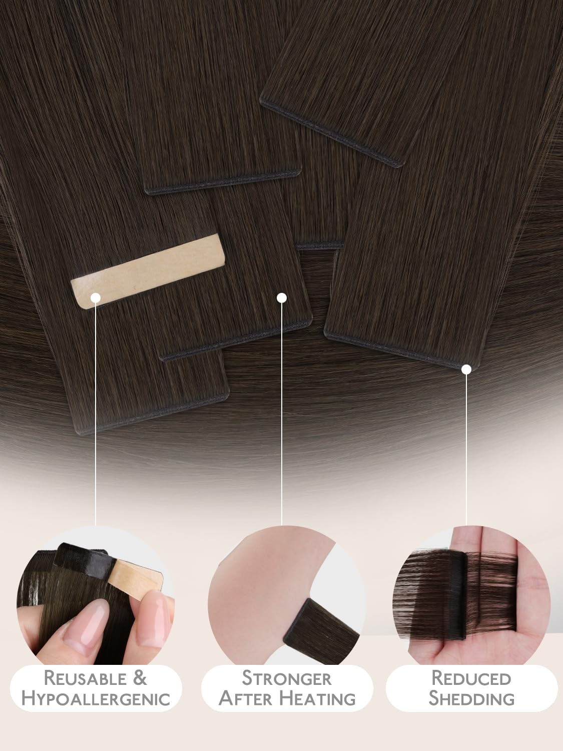 imageWENNALIFE Genius Seamless Tape in Hair Extensions Real Human Hair 18 inch 50g 20pcs Light Ash Brown Tape in Hair Extensions Remy Human Hair Luxury Invisible Straight Hand Tied Inspired Edge Tape insG2A Light Dark Brown