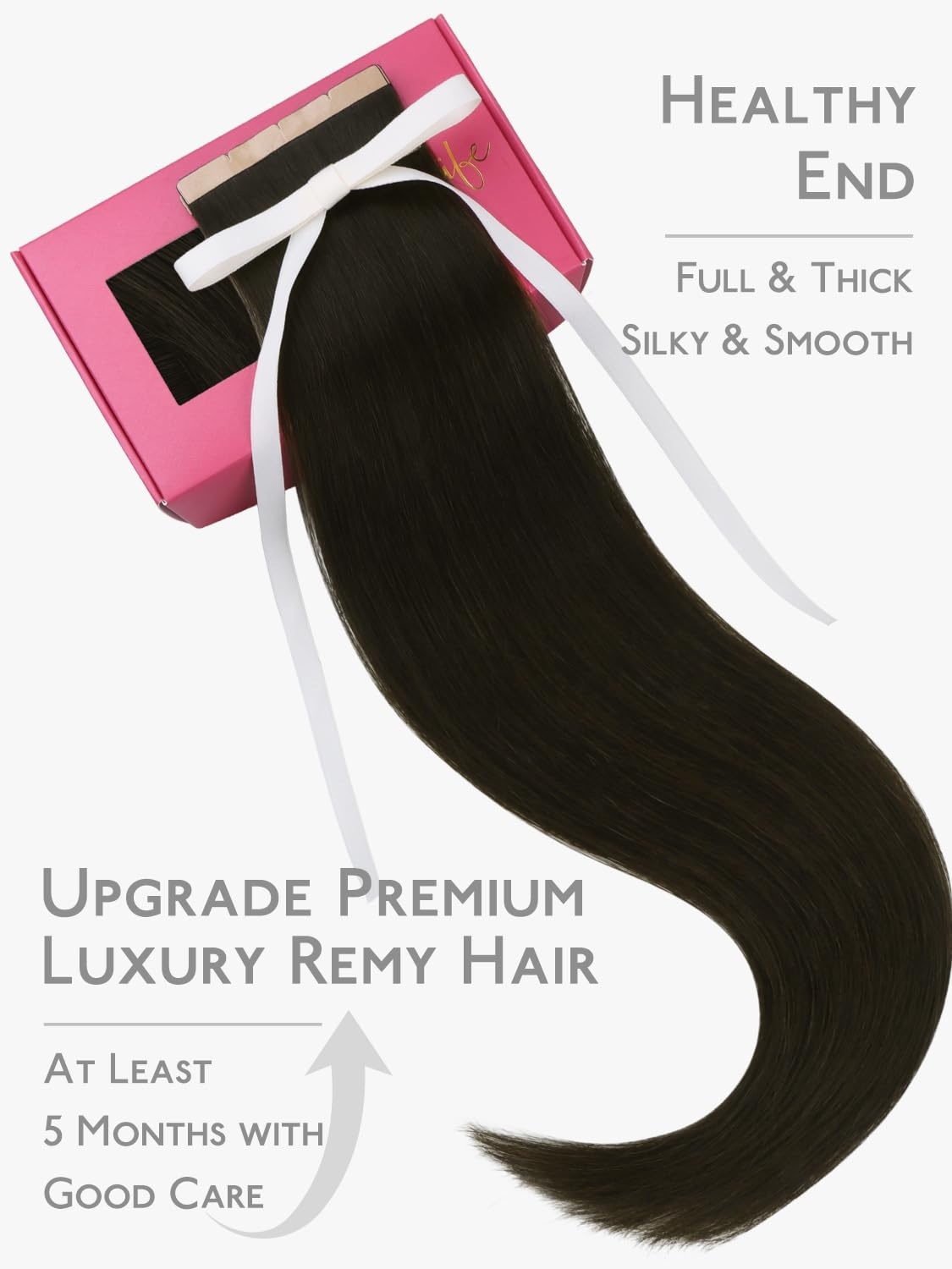 imageWENNALIFE Genius Seamless Tape in Hair Extensions Real Human Hair 18 inch 50g 20pcs Light Ash Brown Tape in Hair Extensions Remy Human Hair Luxury Invisible Straight Hand Tied Inspired Edge Tape ins8cm1B Natural Black