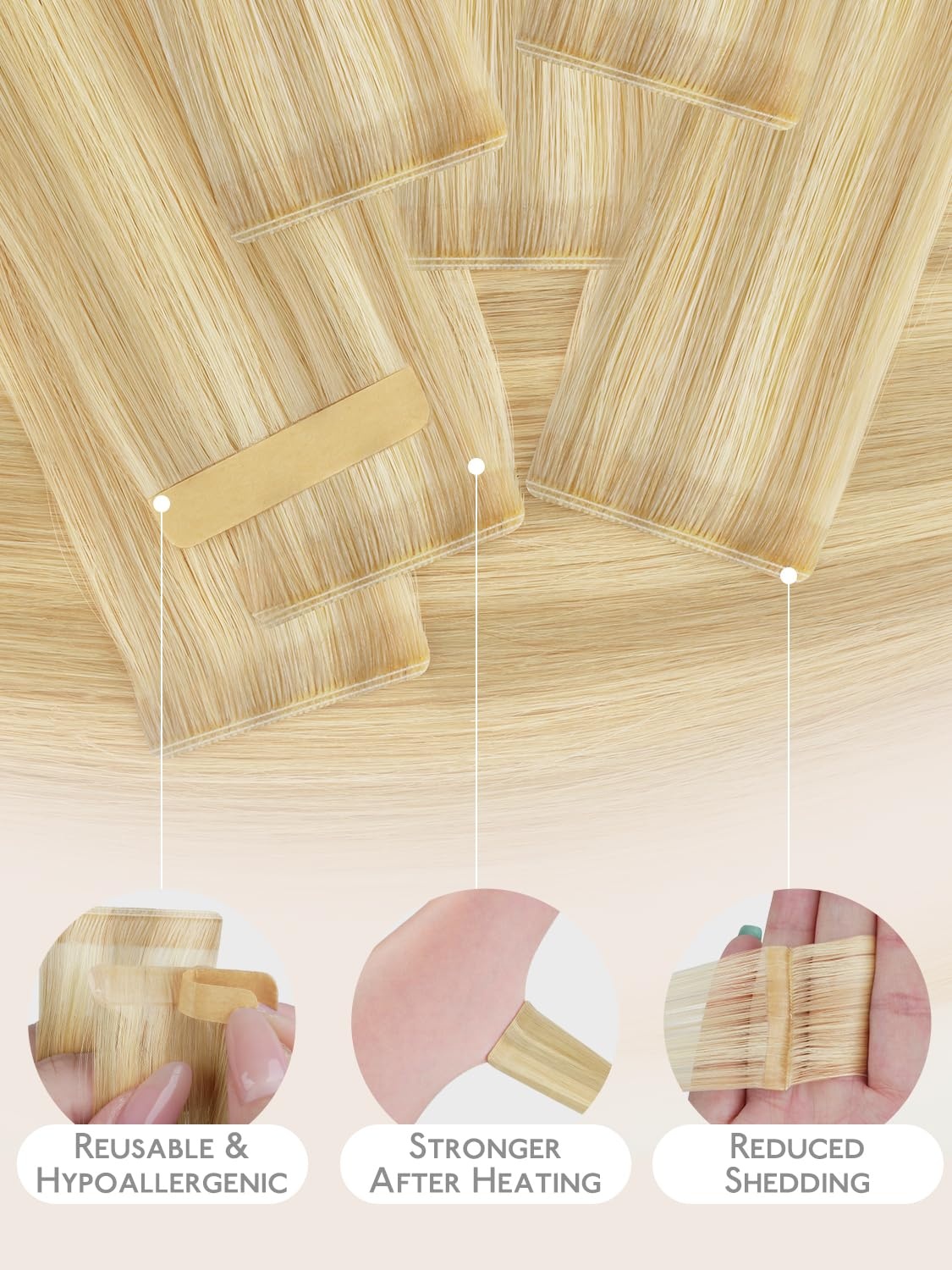 imageWENNALIFE Genius Seamless Tape in Hair Extensions Real Human Hair 18 inch 50g 20pcs Light Ash Brown Tape in Hair Extensions Remy Human Hair Luxury Invisible Straight Hand Tied Inspired Edge Tape insG1622 Light Blonde Highlighted Golden Blonde