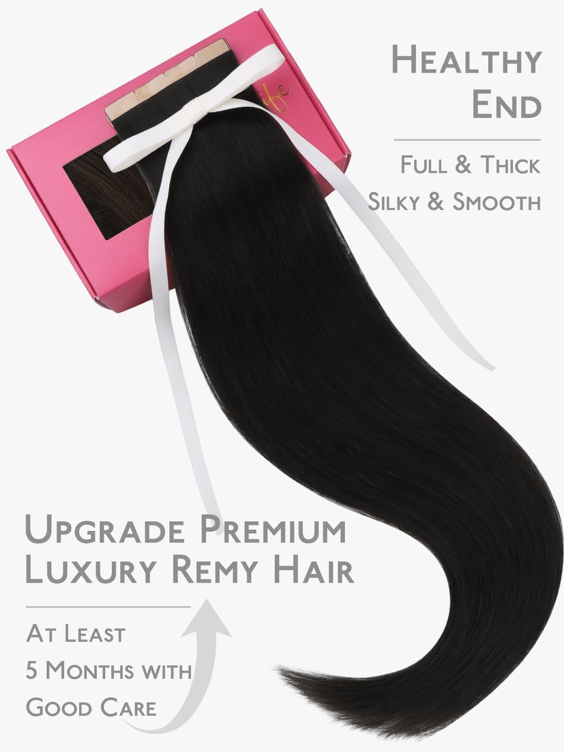 imageWENNALIFE Genius Seamless Tape in Hair Extensions Real Human Hair 18 inch 50g 20pcs Light Ash Brown Tape in Hair Extensions Remy Human Hair Luxury Invisible Straight Hand Tied Inspired Edge Tape ins8cm1 Jet Black